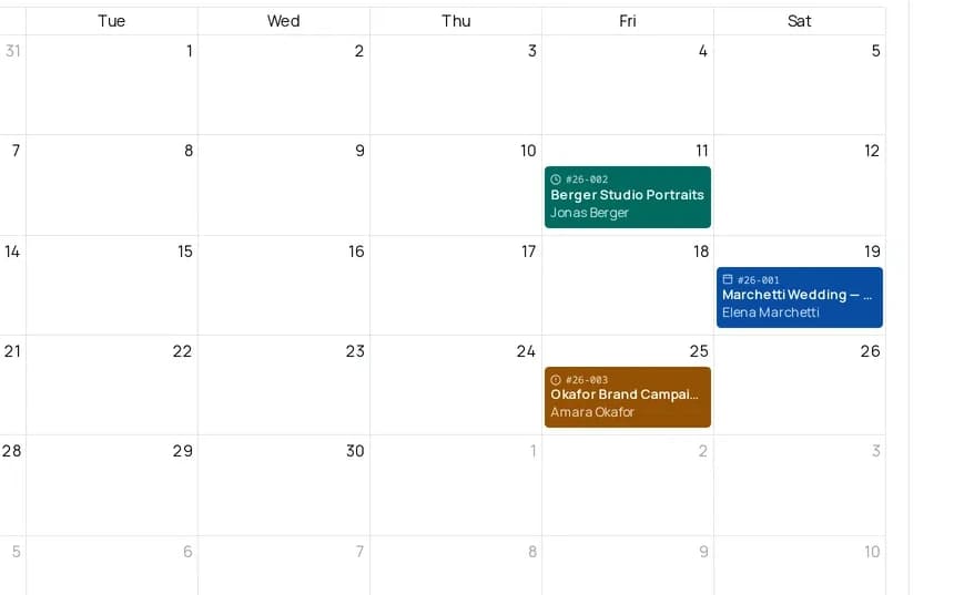The Liberio studio calendar for September, with three shoots scheduled across the month.